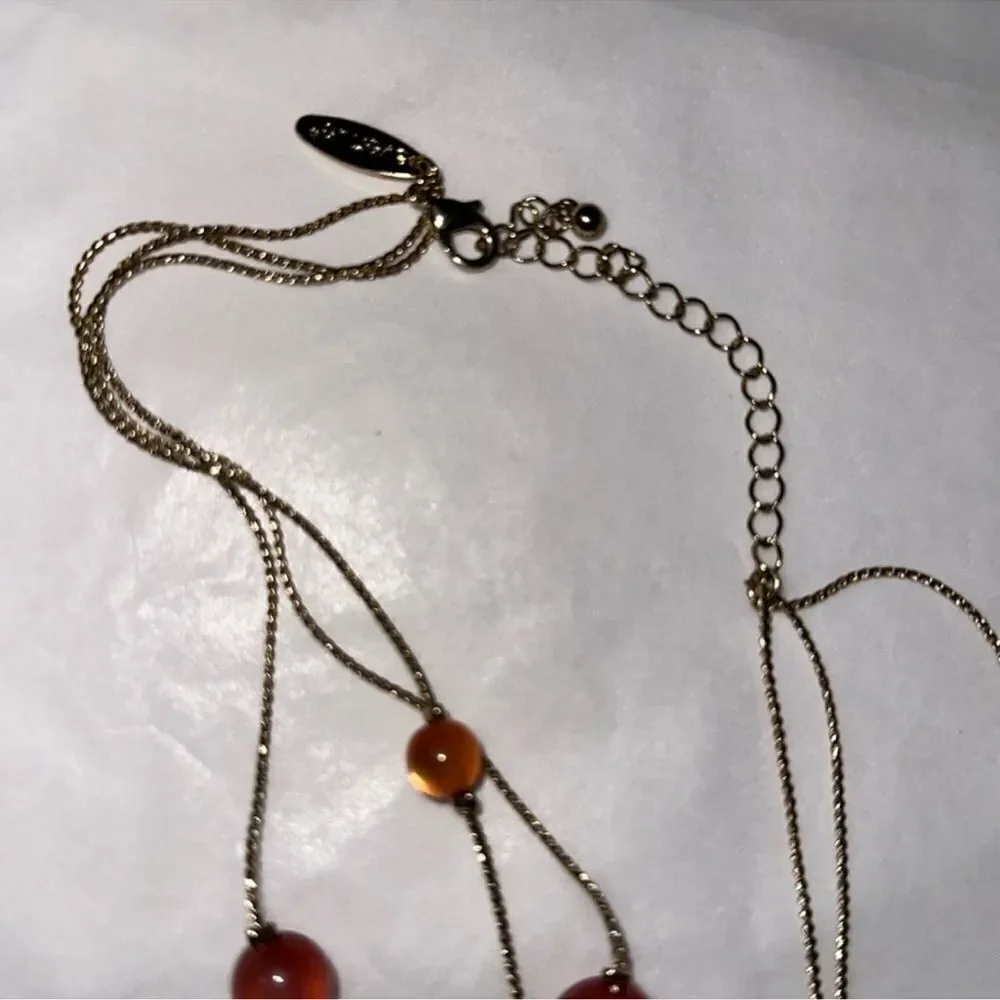 avenue Pink Tangerine Gold Tone Triple Strand Floating Illusion Necklace